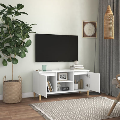 vidaXL Meuble TV avec pieds en bois massif Blanc 103,5x30x50 cm