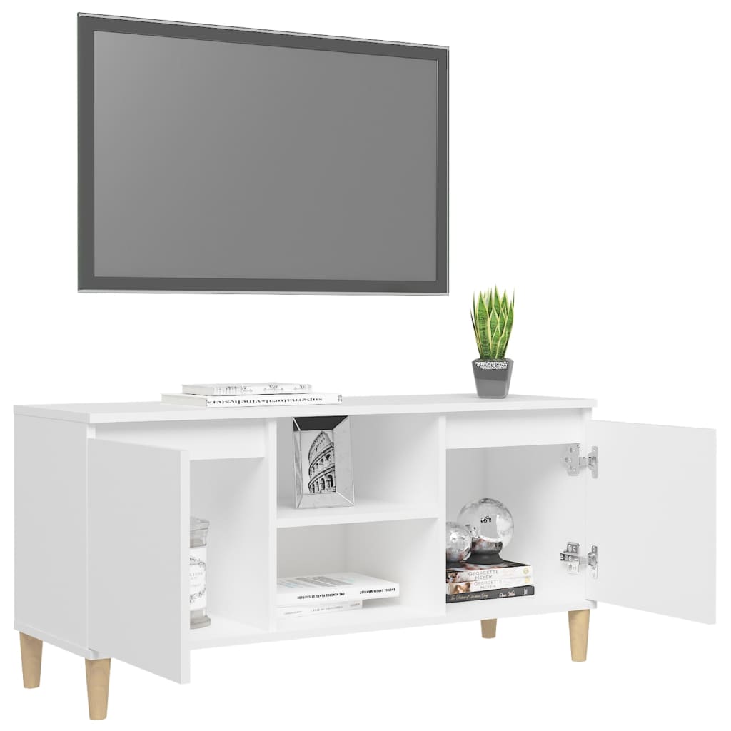 vidaXL Meuble TV avec pieds en bois massif Blanc 103,5x30x50 cm