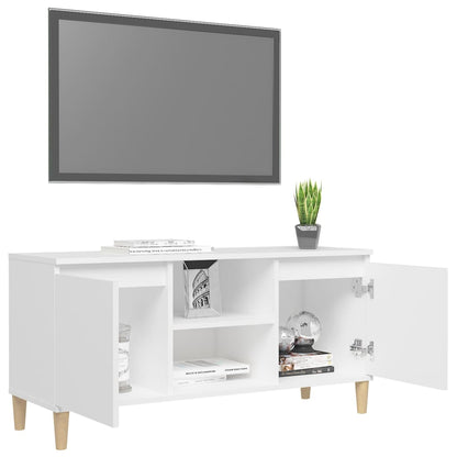 vidaXL Meuble TV avec pieds en bois massif Blanc 103,5x30x50 cm