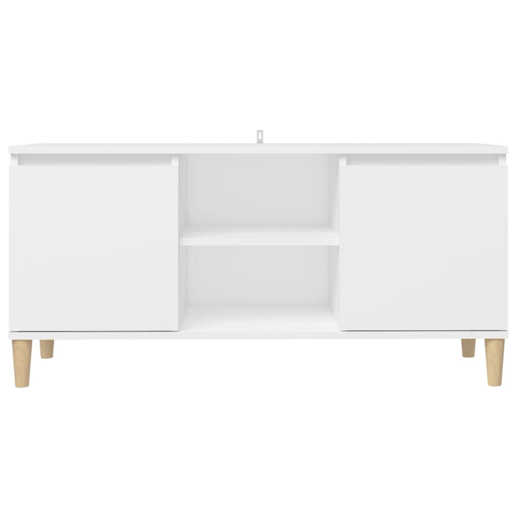 vidaXL Meuble TV avec pieds en bois massif Blanc 103,5x30x50 cm