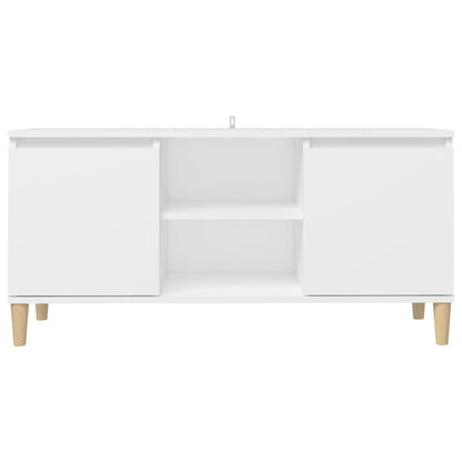 vidaXL Meuble TV avec pieds en bois massif Blanc 103,5x30x50 cm