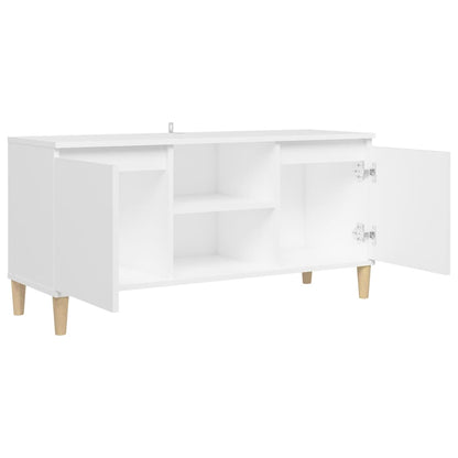 vidaXL Meuble TV avec pieds en bois massif Blanc 103,5x30x50 cm