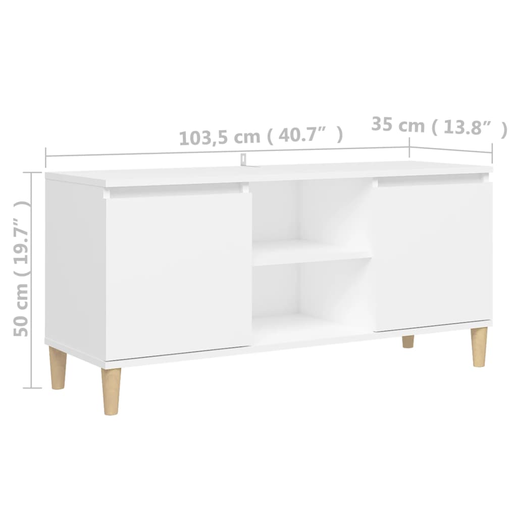 vidaXL Meuble TV avec pieds en bois massif Blanc 103,5x30x50 cm