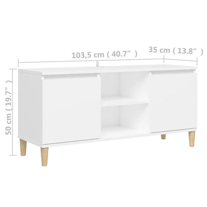vidaXL Meuble TV avec pieds en bois massif Blanc 103,5x30x50 cm