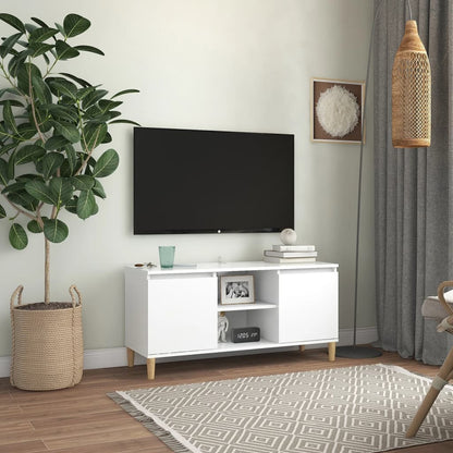 vidaXL Meuble TV avec pieds en bois massif Blanc 103,5x30x50 cm