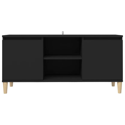 vidaXL Meuble TV avec pieds en bois massif Noir 103,5x35x50 cm