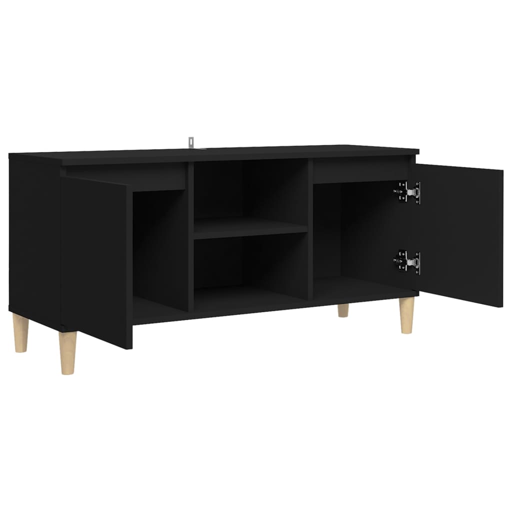 vidaXL Meuble TV avec pieds en bois massif Noir 103,5x35x50 cm