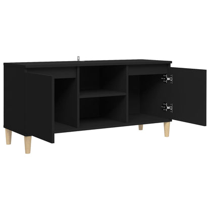 vidaXL Meuble TV avec pieds en bois massif Noir 103,5x35x50 cm