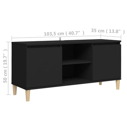vidaXL Meuble TV avec pieds en bois massif Noir 103,5x35x50 cm