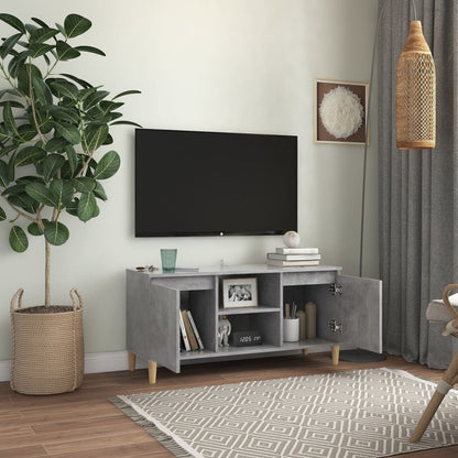 Meuble TV vidaXL avec pieds en bois massif Gris béton 103,5x35x50 cm