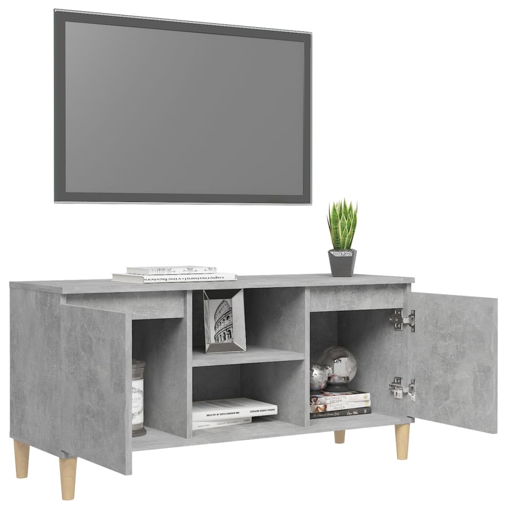 Meuble TV vidaXL avec pieds en bois massif Gris béton 103,5x35x50 cm