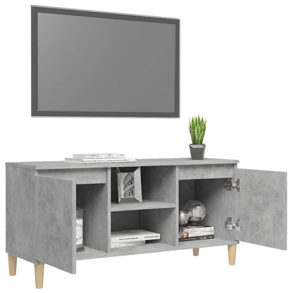 Meuble TV vidaXL avec pieds en bois massif Gris béton 103,5x35x50 cm