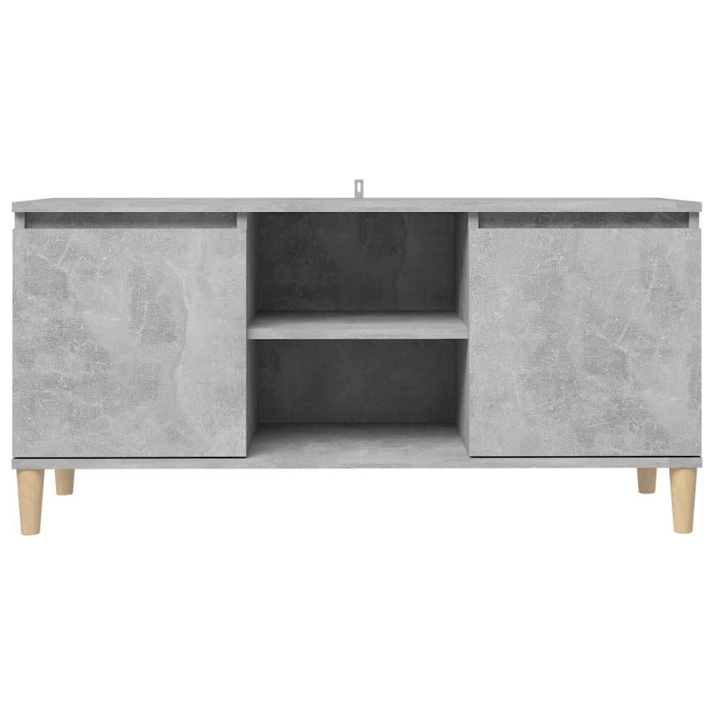 Meuble TV vidaXL avec pieds en bois massif Gris béton 103,5x35x50 cm