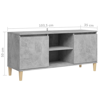 Meuble TV vidaXL avec pieds en bois massif Gris béton 103,5x35x50 cm