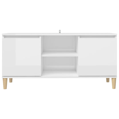 Meuble TV vidaXL avec pieds en bois massif Blanc brillant 103,5x35x50 cm