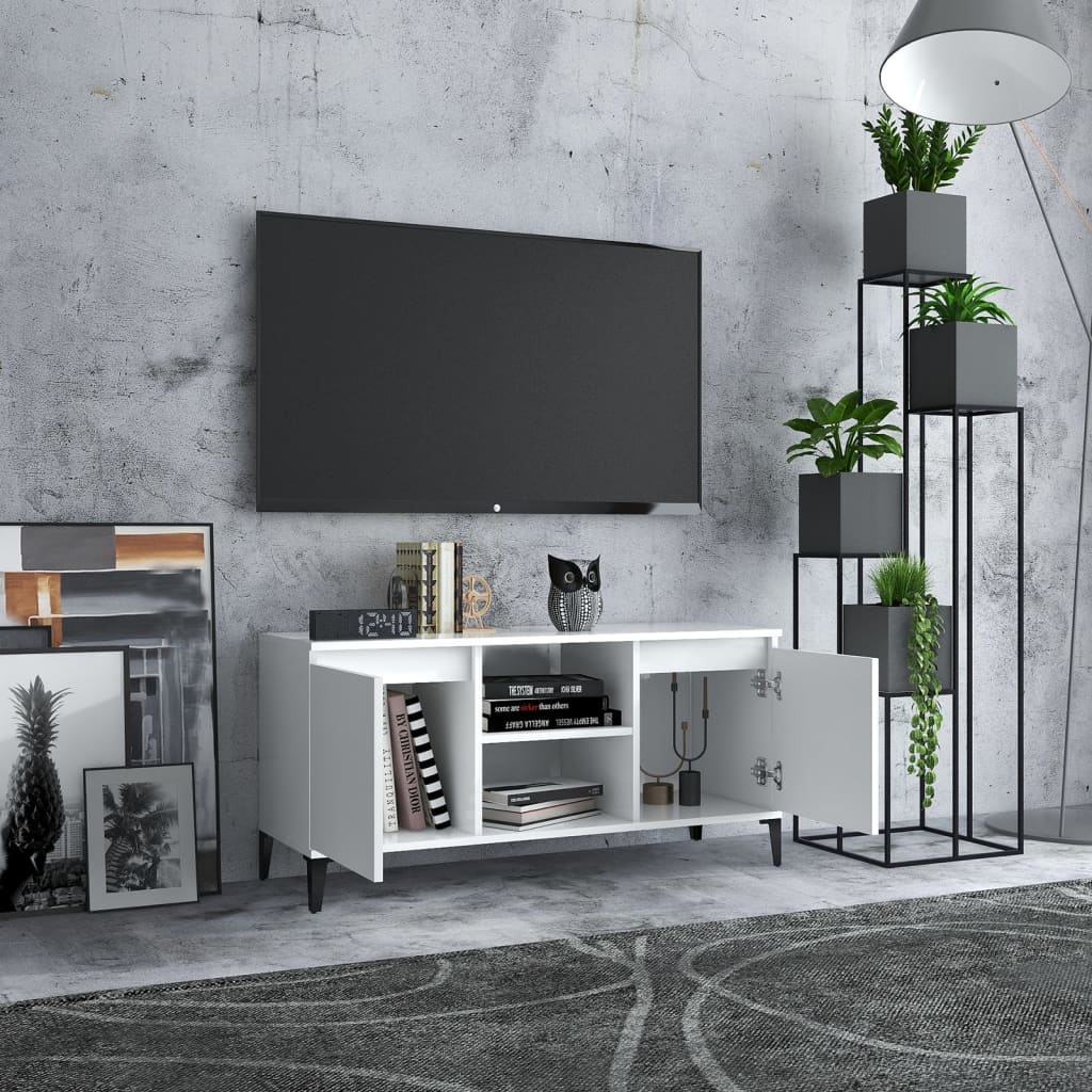 Meuble TV vidaXL avec pieds en métal Blanc 103,5x35x50 cm