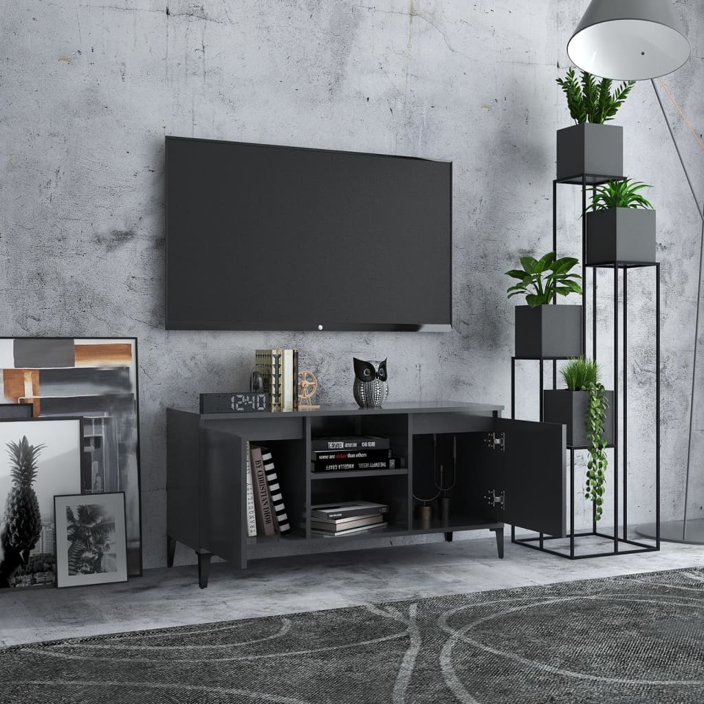 Meuble TV vidaXL avec pieds en métal gris 103,5x35x50 cm