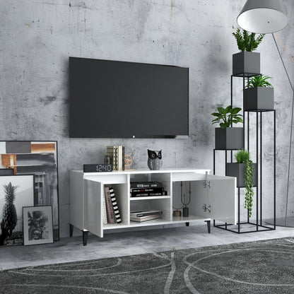 vidaXL TV-Schrank mit Metallbeinen Hochglanz-Weiß 103,5x35x50 cm