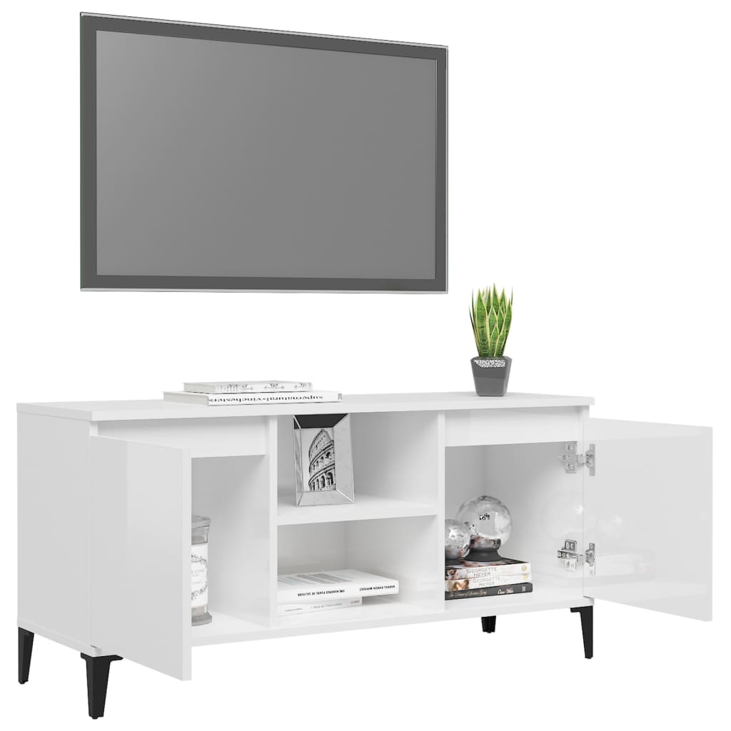 vidaXL TV-Schrank mit Metallbeinen Hochglanz-Weiß 103,5x35x50 cm