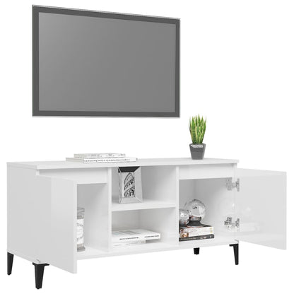 vidaXL TV-Schrank mit Metallbeinen Hochglanz-Weiß 103,5x35x50 cm