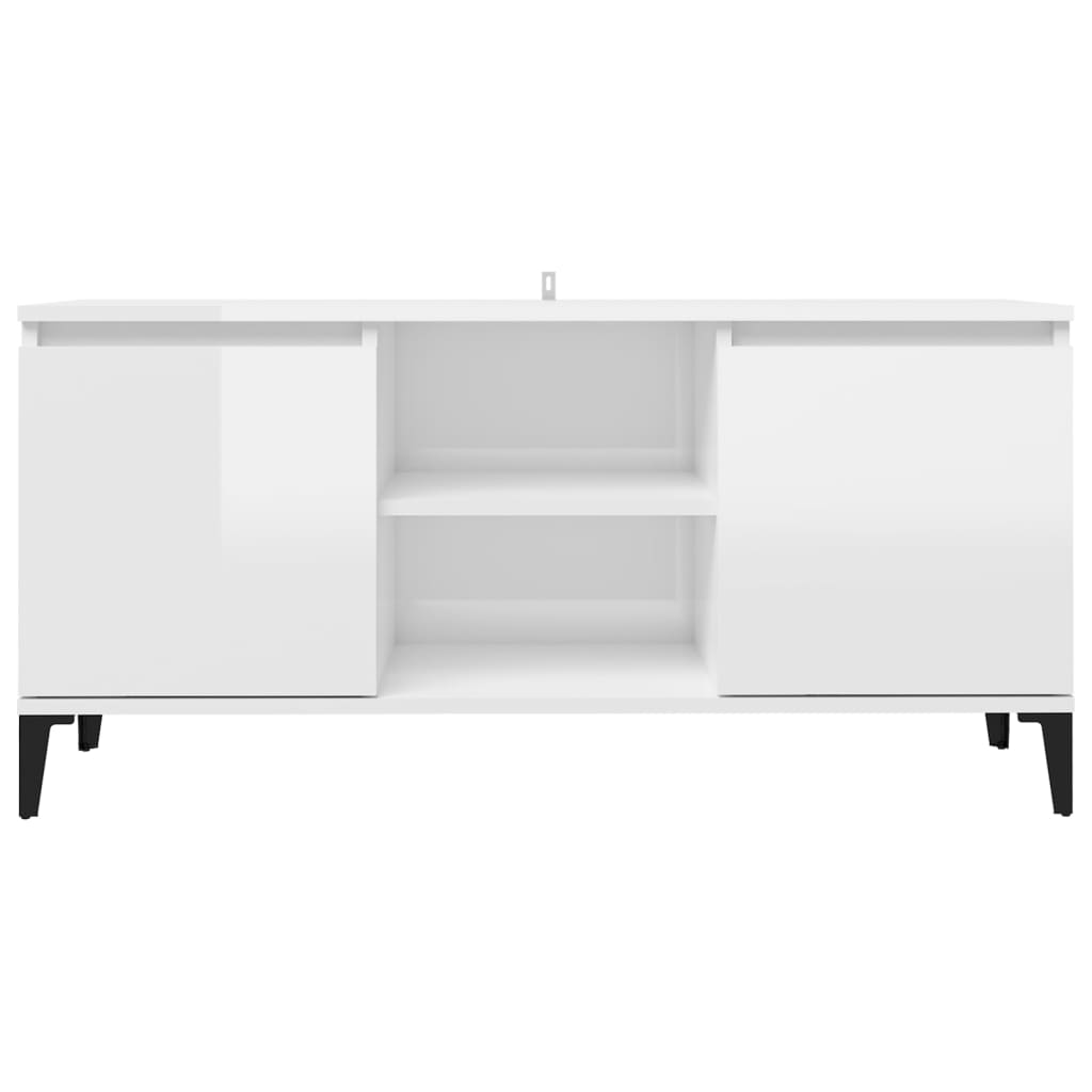 vidaXL TV-Schrank mit Metallbeinen Hochglanz-Weiß 103,5x35x50 cm