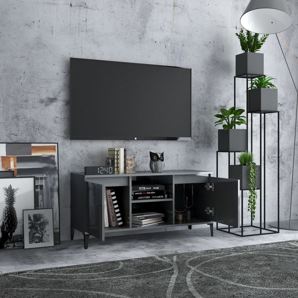 Meuble TV vidaXL avec pieds en métal gris brillant 103,5x35x50 cm