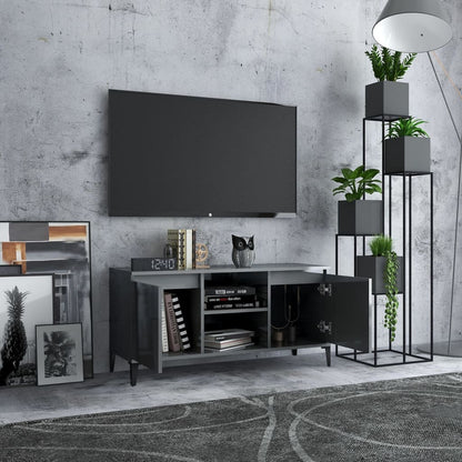 Meuble TV vidaXL avec pieds en métal gris brillant 103,5x35x50 cm