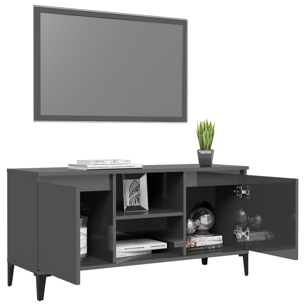 Meuble TV vidaXL avec pieds en métal gris brillant 103,5x35x50 cm