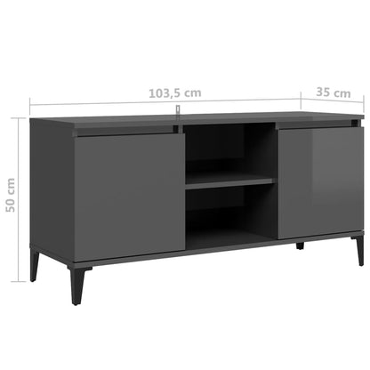 Meuble TV vidaXL avec pieds en métal gris brillant 103,5x35x50 cm