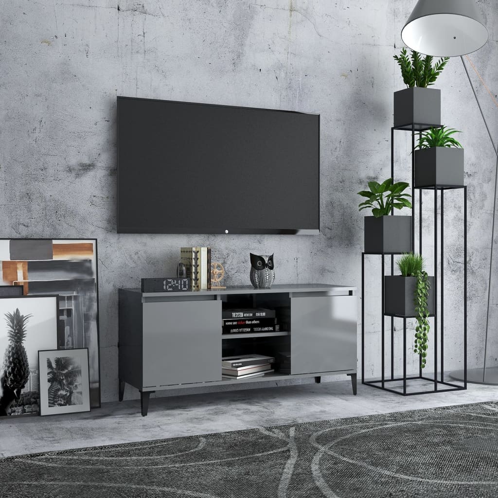 Meuble TV vidaXL avec pieds en métal gris brillant 103,5x35x50 cm