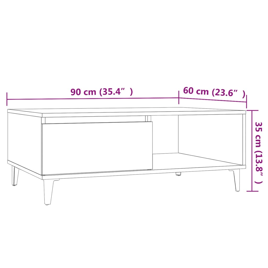 vidaXL Couchtisch Sonoma-Eiche 90x60x35 cm Holzwerkstoff