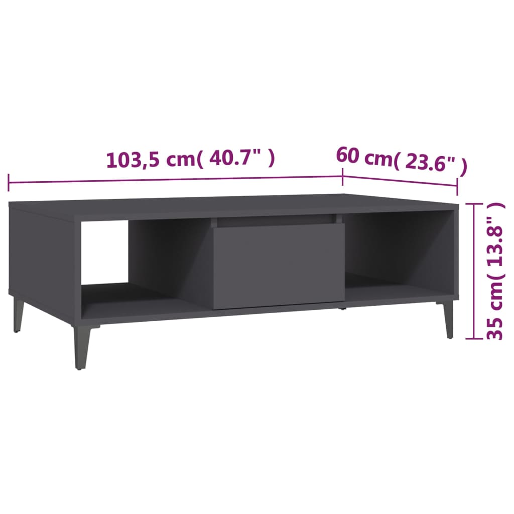 vidaXL Couchtisch Grau 103,5x60x35 cm Holzwerkstoff