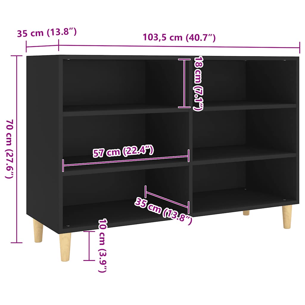 vidaXL Sideboard Schwarz 103,5x35x70 cm Holzwerkstoff