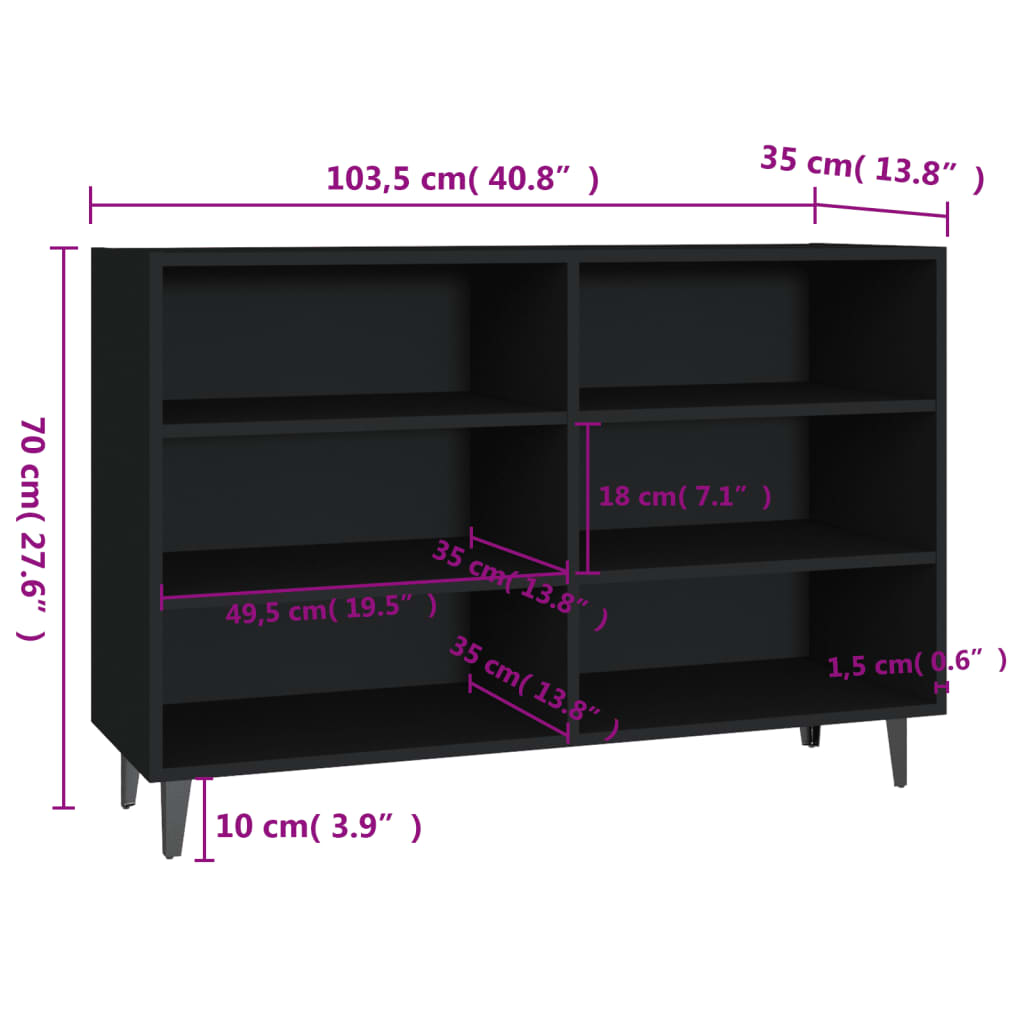 vidaXL Buffet noir 103,5x35x70 cm bois d'ingénierie
