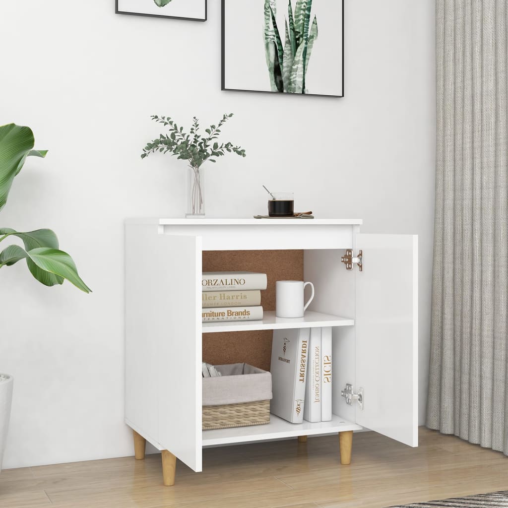 vidaXL Buffet avec pieds en bois massif Blanc 60x35x70 cm Bois d'ingénierie