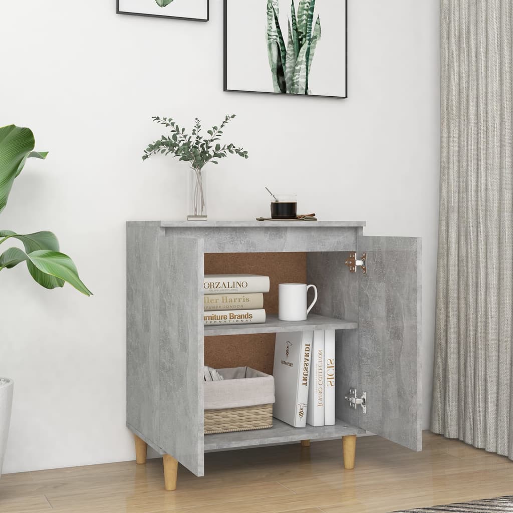 vidaXL Bahut avec Pieds en Bois Massif Gris Béton 60x35x70 cm