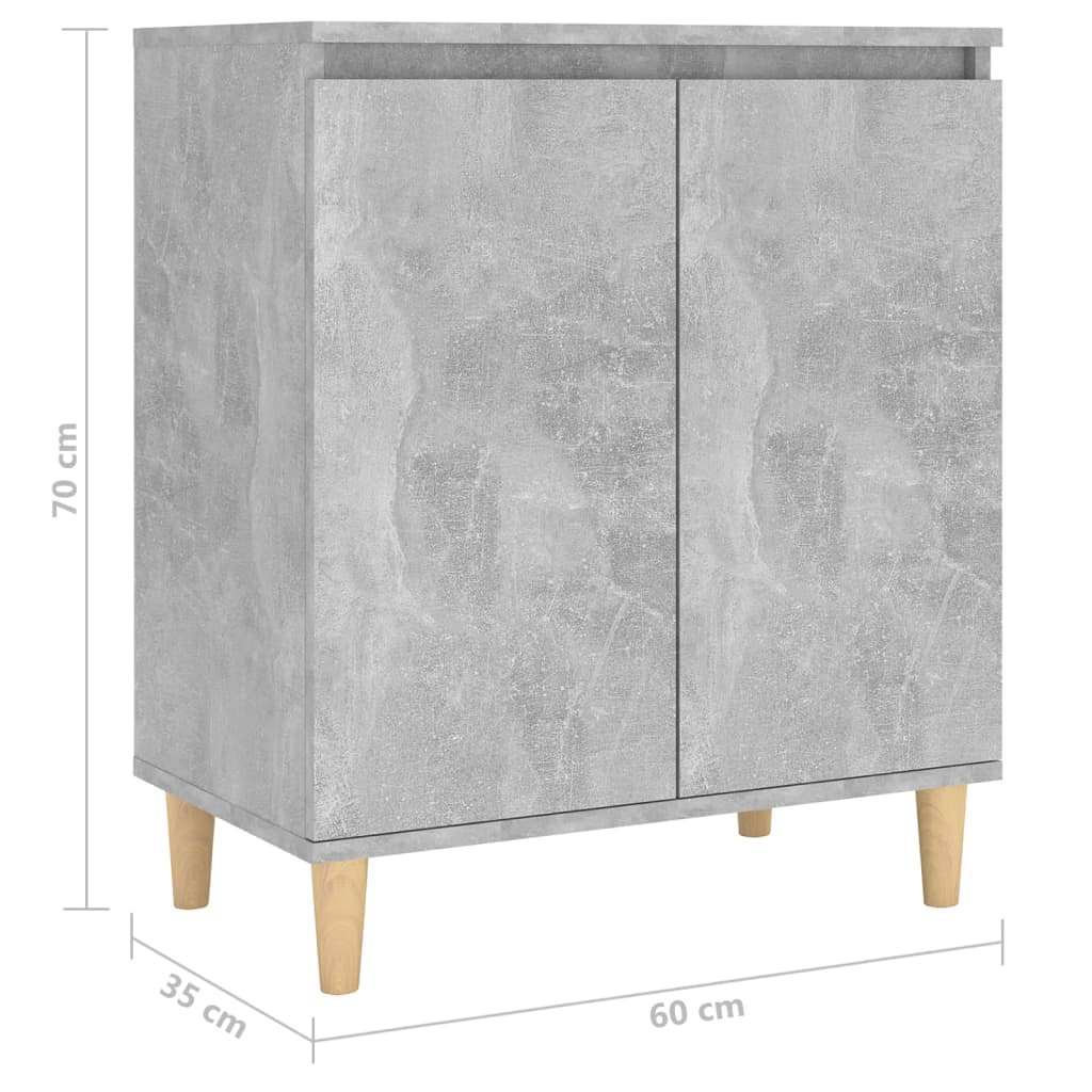vidaXL Bahut avec Pieds en Bois Massif Gris Béton 60x35x70 cm
