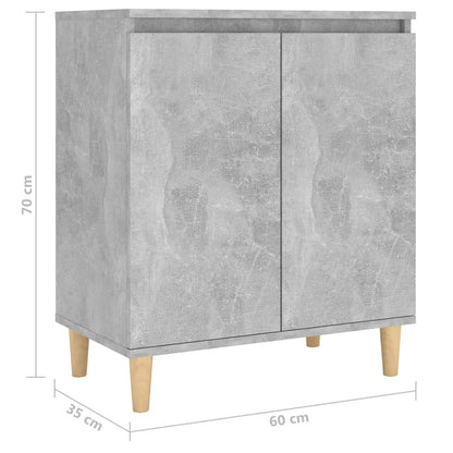 vidaXL Bahut avec Pieds en Bois Massif Gris Béton 60x35x70 cm
