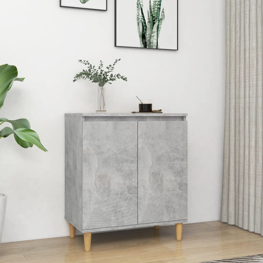 vidaXL Bahut avec Pieds en Bois Massif Gris Béton 60x35x70 cm