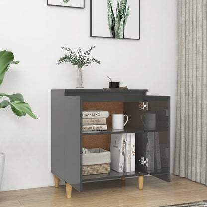 vidaXL Buffet avec pieds en bois massif gris brillant 60x35x70 cm