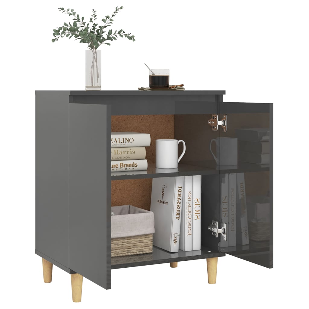 vidaXL Buffet avec pieds en bois massif gris brillant 60x35x70 cm