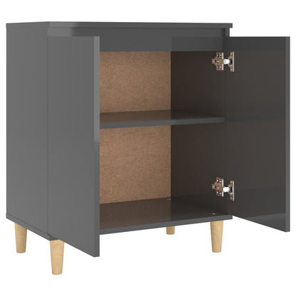 vidaXL Buffet avec pieds en bois massif gris brillant 60x35x70 cm
