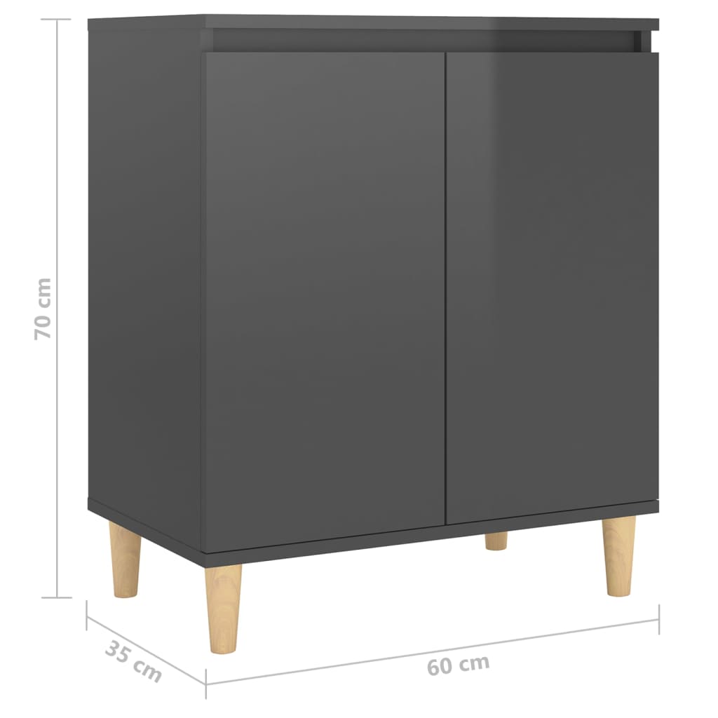 vidaXL Buffet avec pieds en bois massif gris brillant 60x35x70 cm