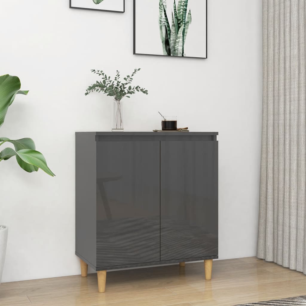 vidaXL Buffet avec pieds en bois massif gris brillant 60x35x70 cm