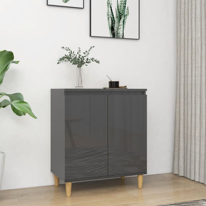 vidaXL Buffet avec pieds en bois massif gris brillant 60x35x70 cm