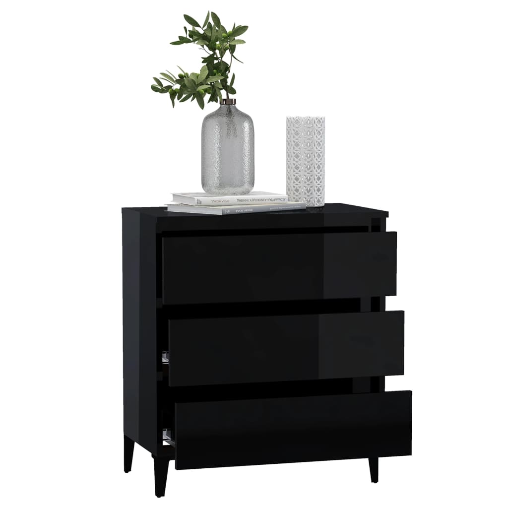 vidaXL Commode noir brillant 60x35x69 cm Aggloméré