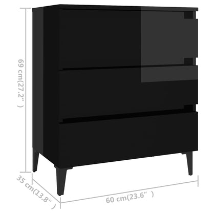vidaXL Commode noir brillant 60x35x69 cm Aggloméré