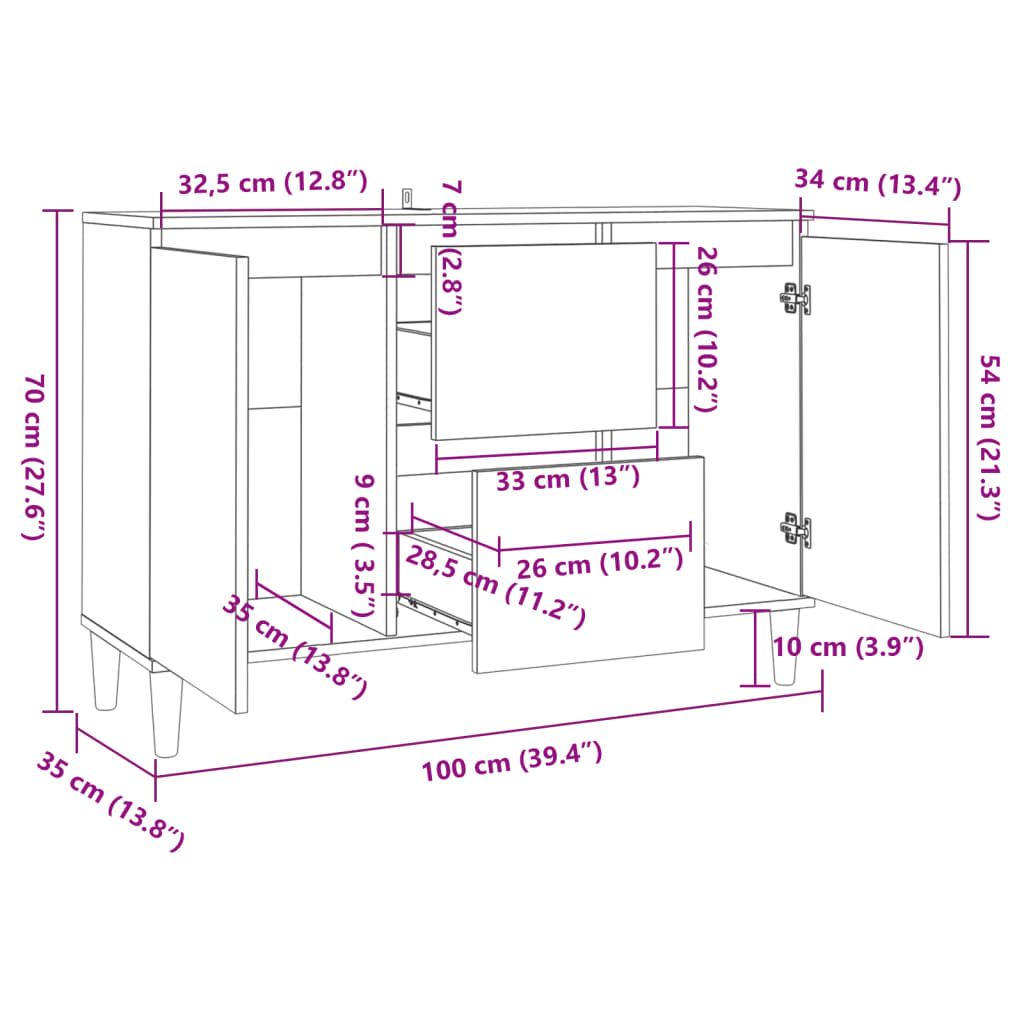 vidaXL Commode chêne Sonoma 103,5x35x70 cm bois d'ingénierie