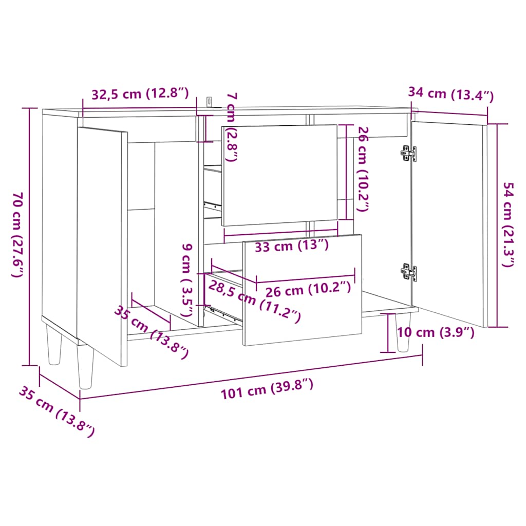 vidaXL Sideboard Betongrau 103,5x35x70 cm Holzwerkstoff