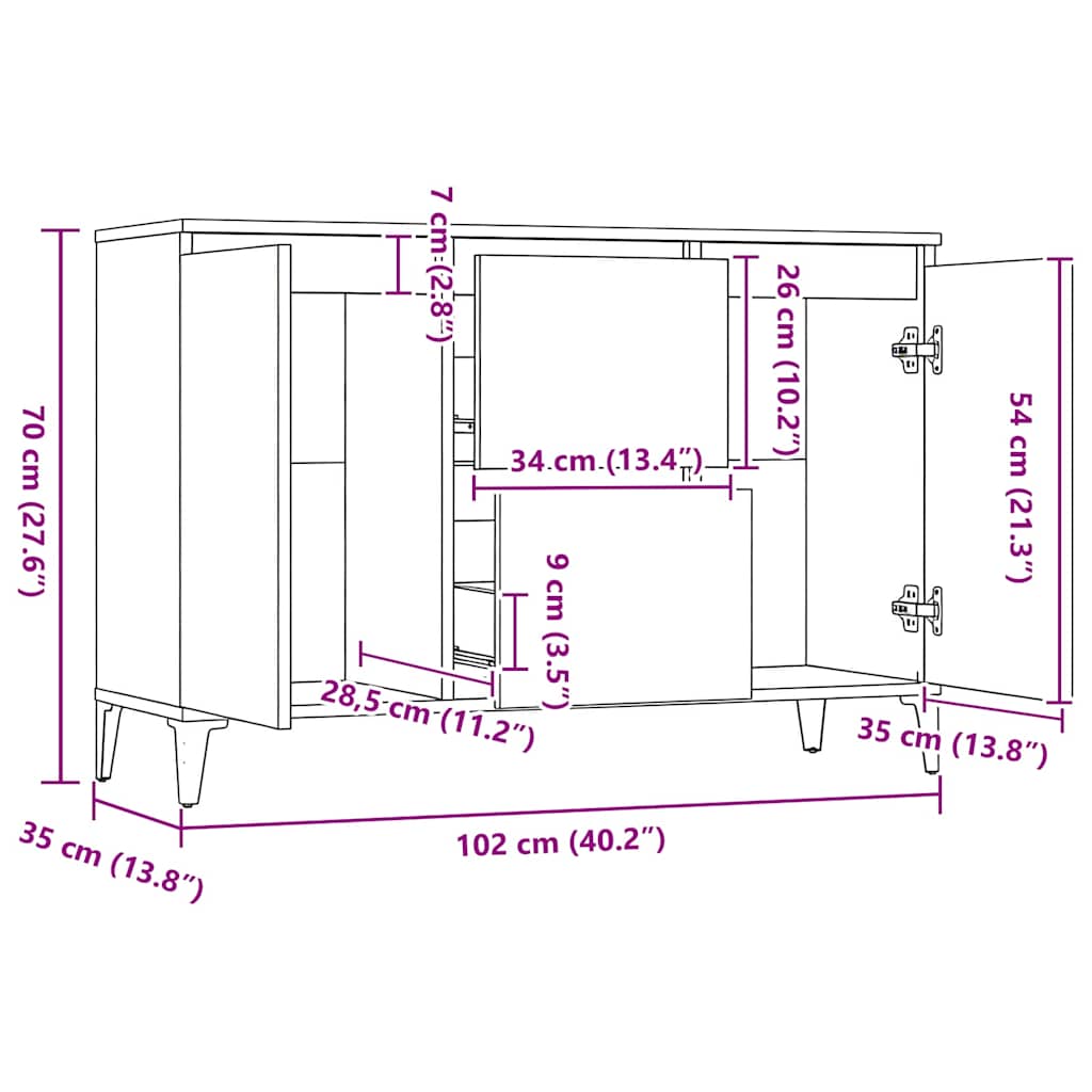 vidaXL Buffet haut brillant blanc 102x35x70 cm bois d'ingénierie